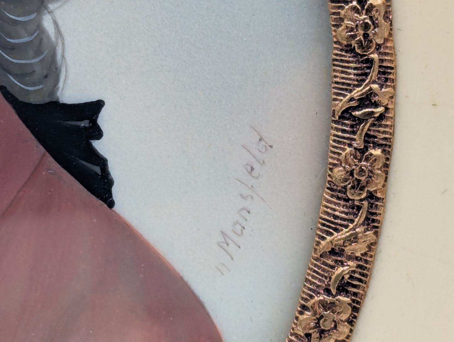 Lupenmalerei W. A. Mozart feine Porträt Miniatur im Rahmen Bild