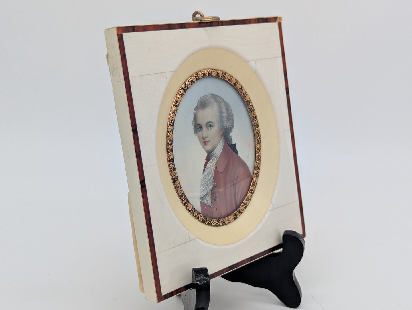 Lupenmalerei W. A. Mozart feine Porträt Miniatur im Rahmen Bild
