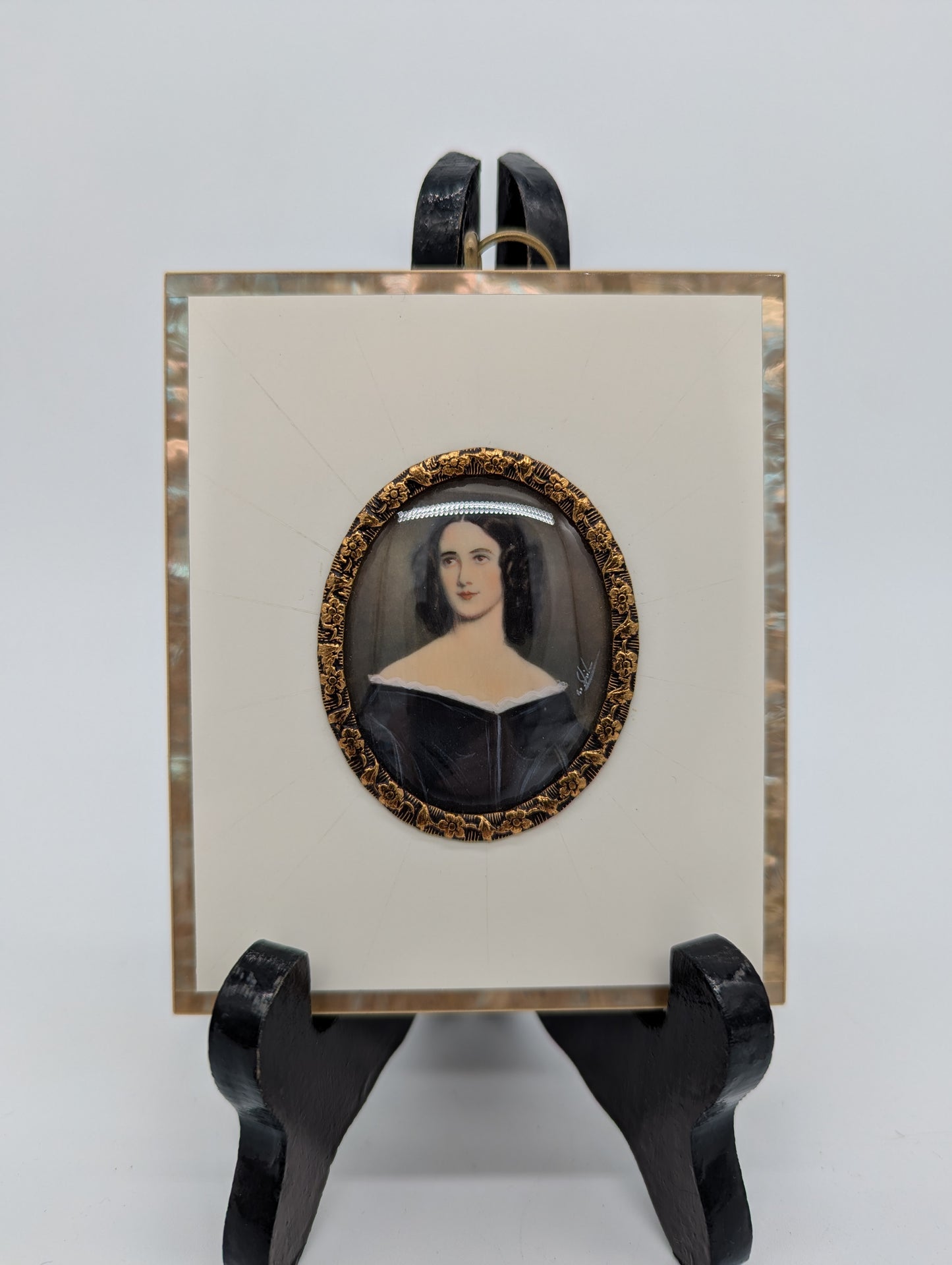 Lupenmalerei Caroline Lizius feine Porträt Miniatur im Rahmen