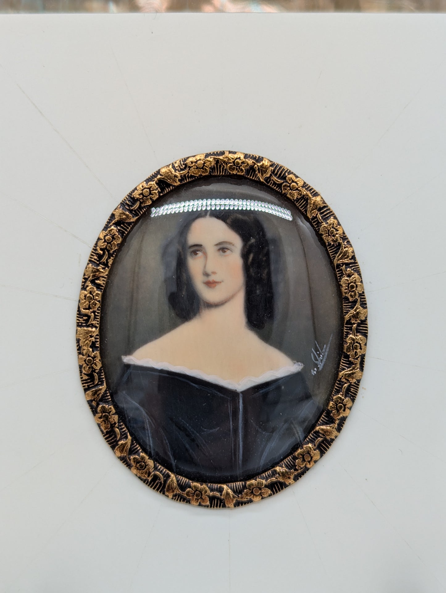 Lupenmalerei Caroline Lizius feine Porträt Miniatur im Rahmen