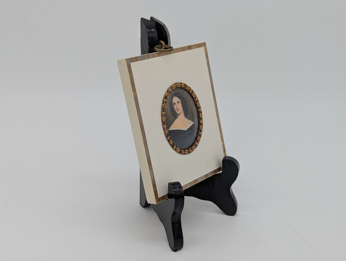 Lupenmalerei Caroline Lizius feine Porträt Miniatur im Rahmen