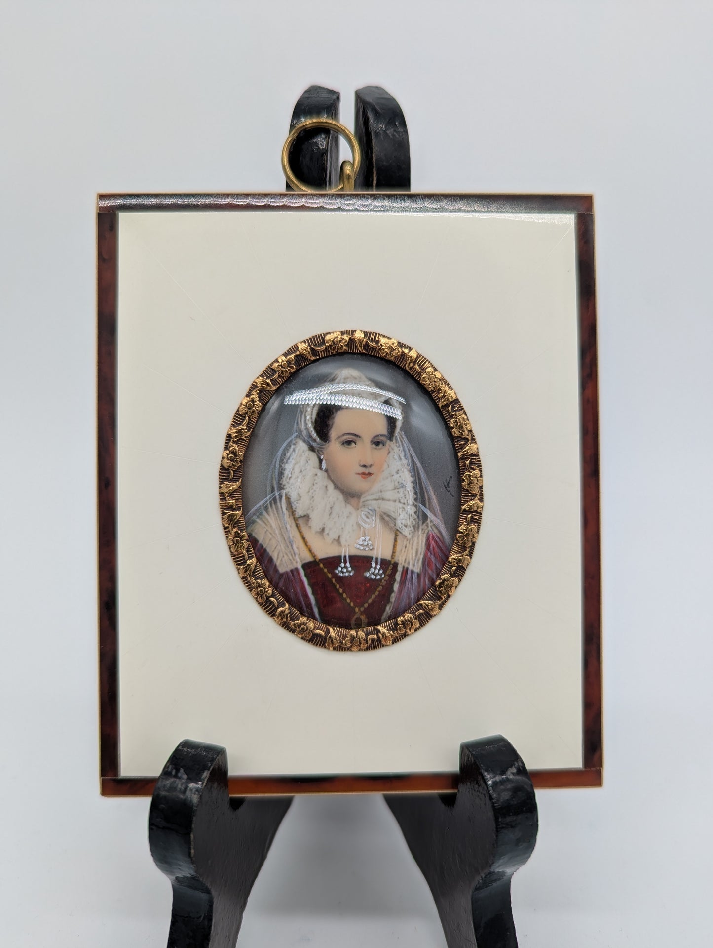Lupenmalerei Miniaturmalerei Maria Stuart feine Porträt Miniatur im Rahmen