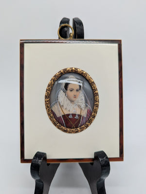 Lupenmalerei Miniaturmalerei Maria Stuart feine Porträt Miniatur im Rahmen