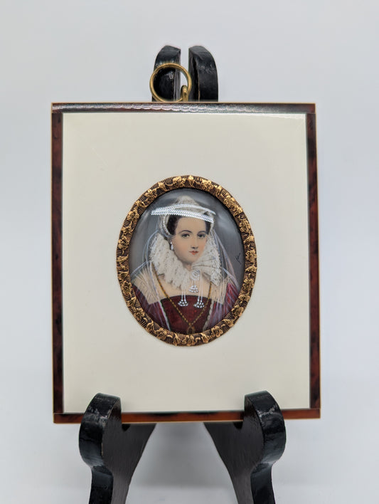 Lupenmalerei Miniaturmalerei Maria Stuart feine Porträt Miniatur im Rahmen