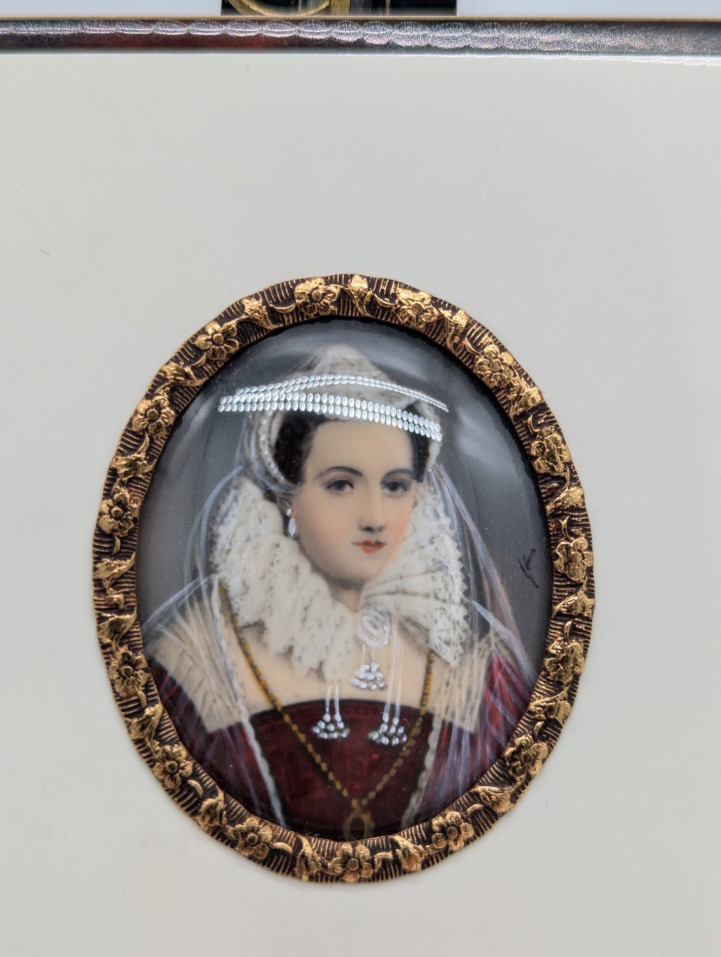 Lupenmalerei Miniaturmalerei Maria Stuart feine Porträt Miniatur im Rahmen