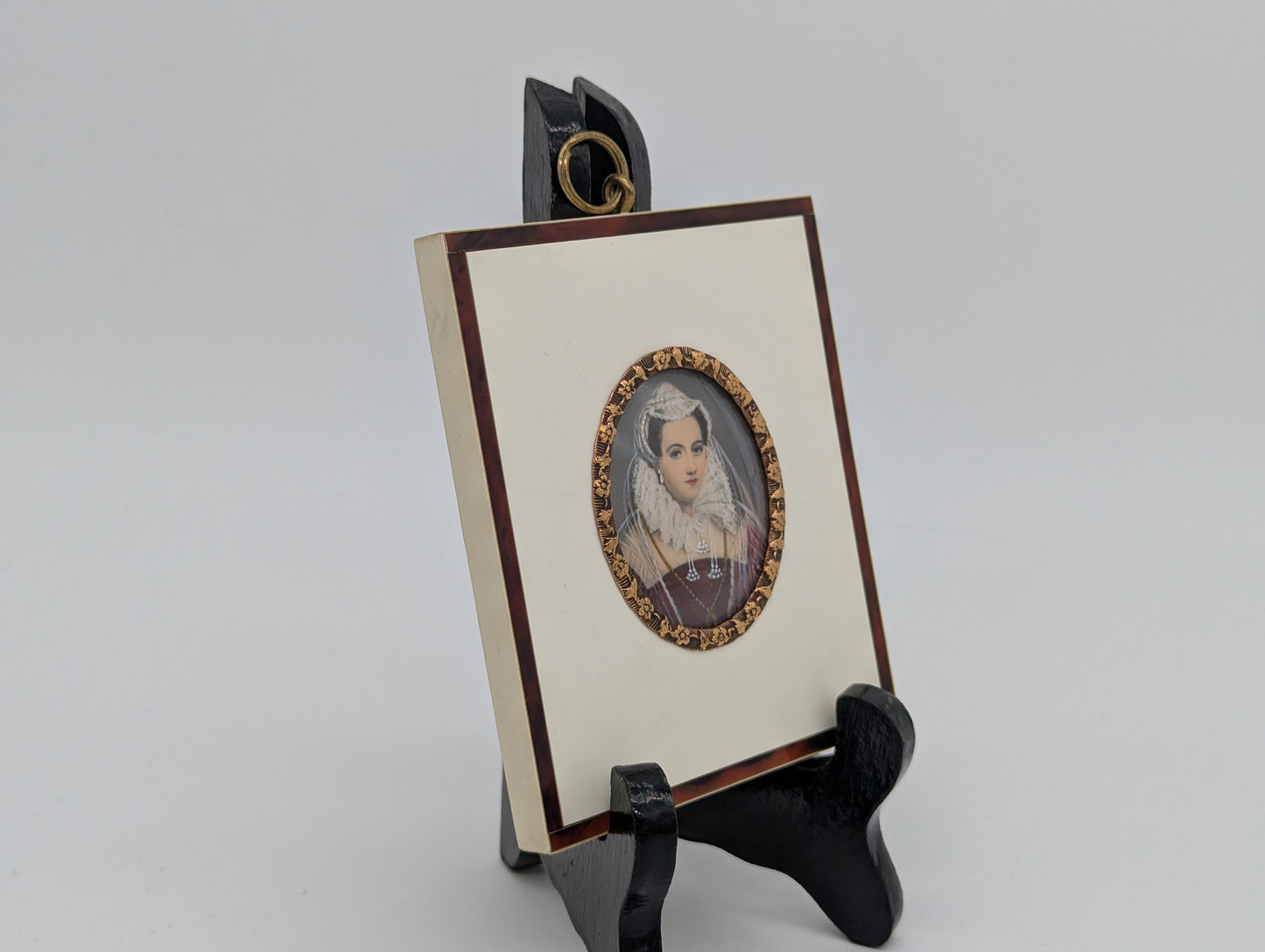 Lupenmalerei Miniaturmalerei Maria Stuart feine Porträt Miniatur im Rahmen