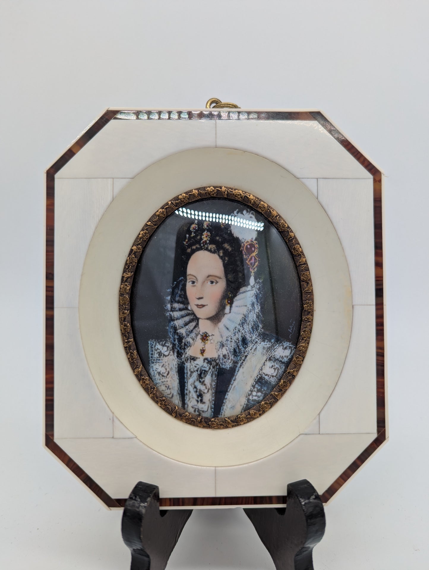 Lupenmalerei Miniaturmalerei Königin Elisabeth I Porträt Miniatur im Rahmen