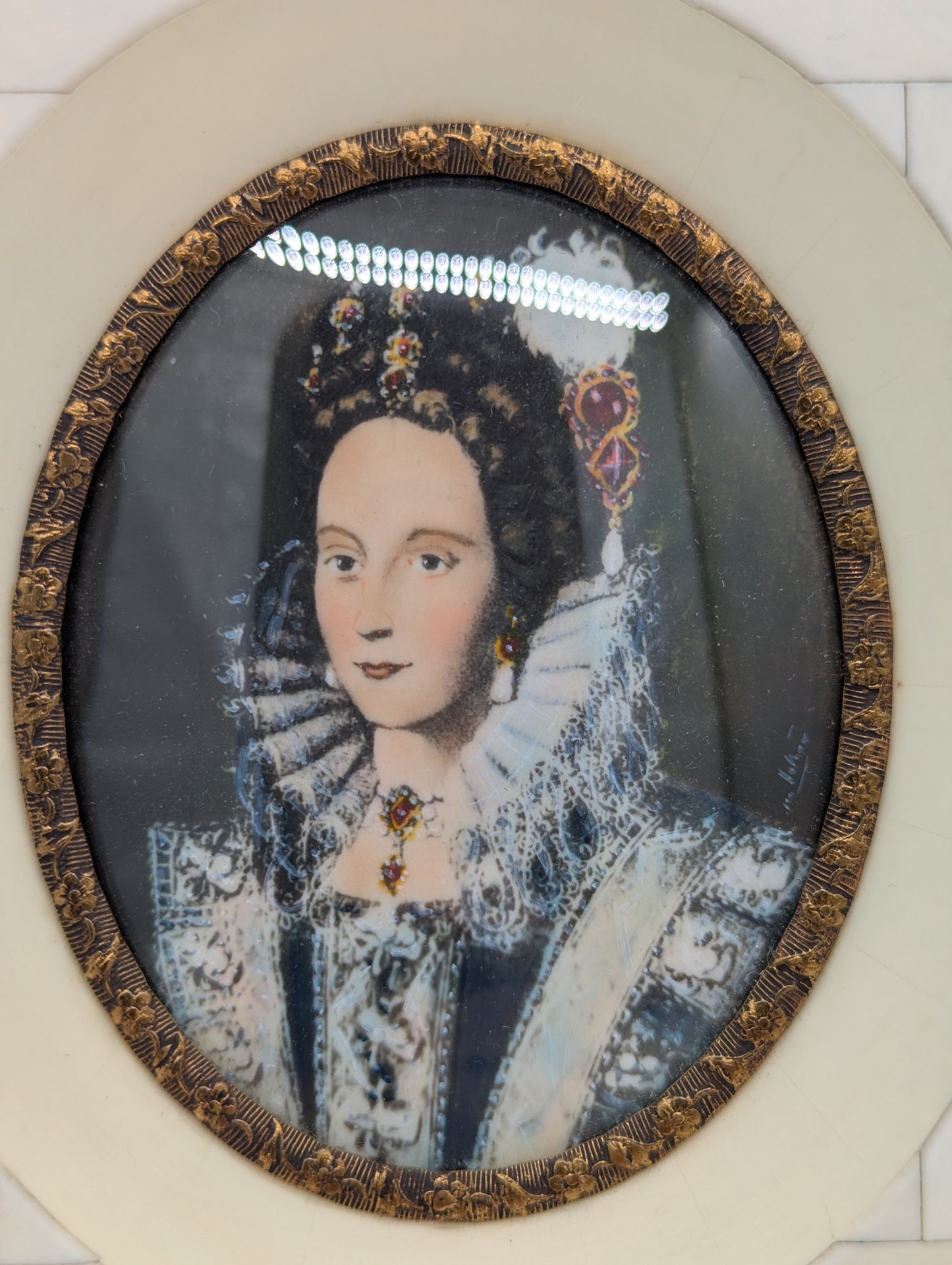 Lupenmalerei Miniaturmalerei Königin Elisabeth I Porträt Miniatur im Rahmen