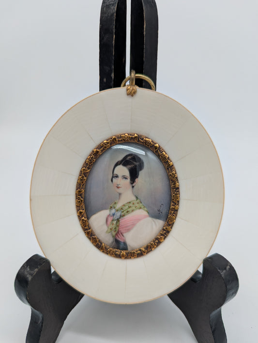 Lupenmalerei Fürstin von Liechtenstein feine Porträt Miniatur im Rahmen