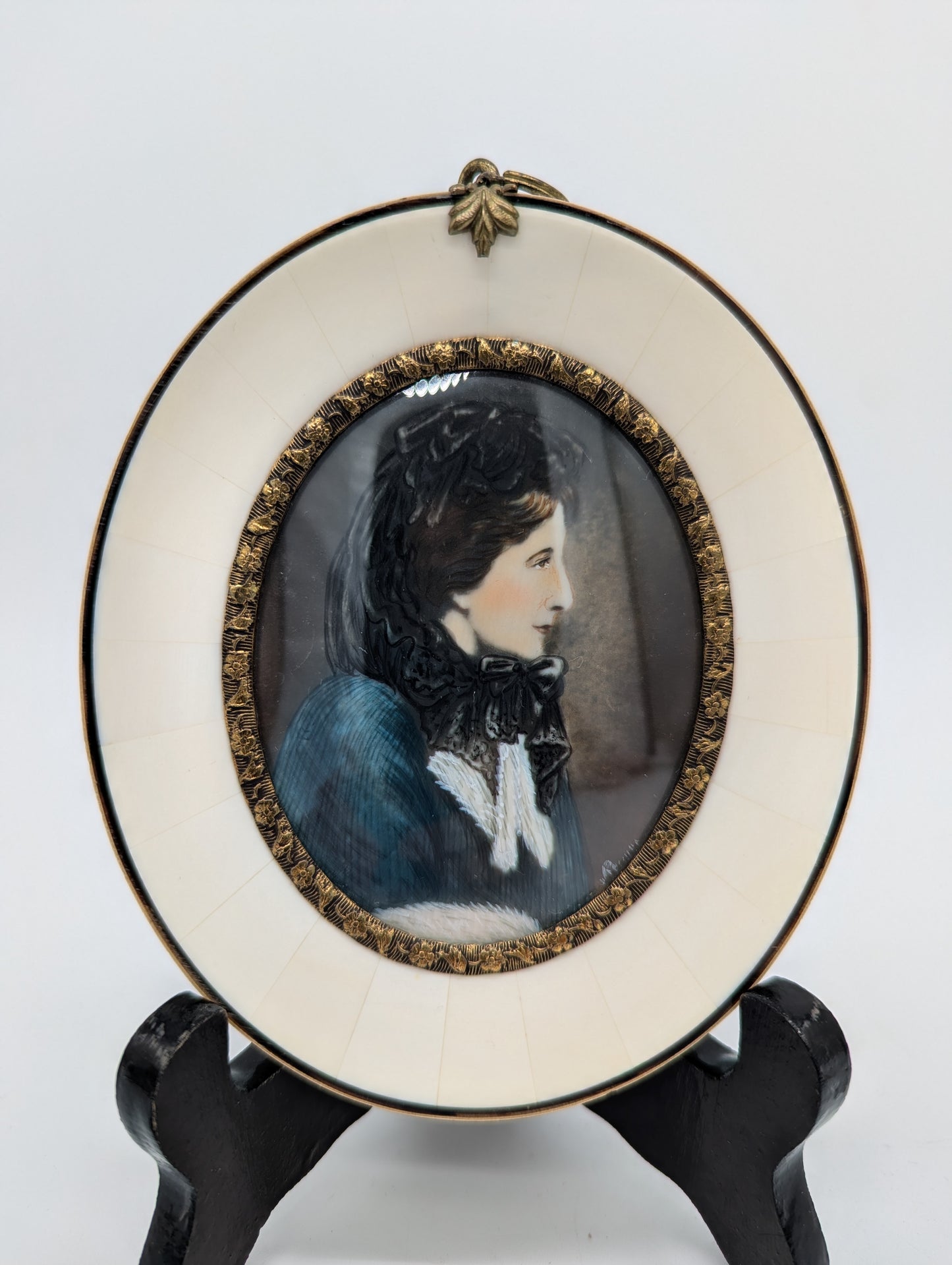 Lupenmalerei Miniaturmalerei Cosima Wagner feine Porträt Miniatur im Rahmen