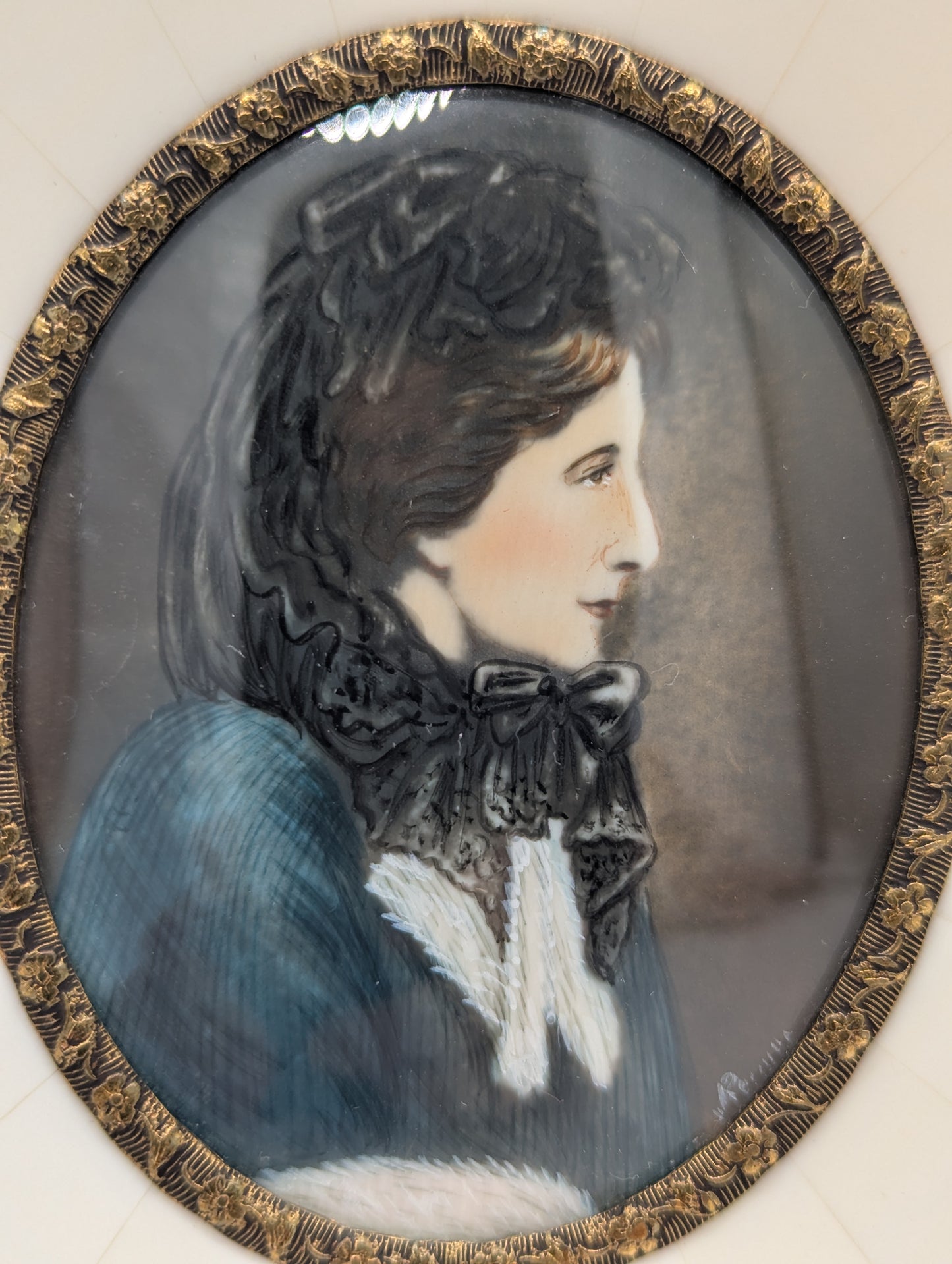 Lupenmalerei Miniaturmalerei Cosima Wagner feine Porträt Miniatur im Rahmen