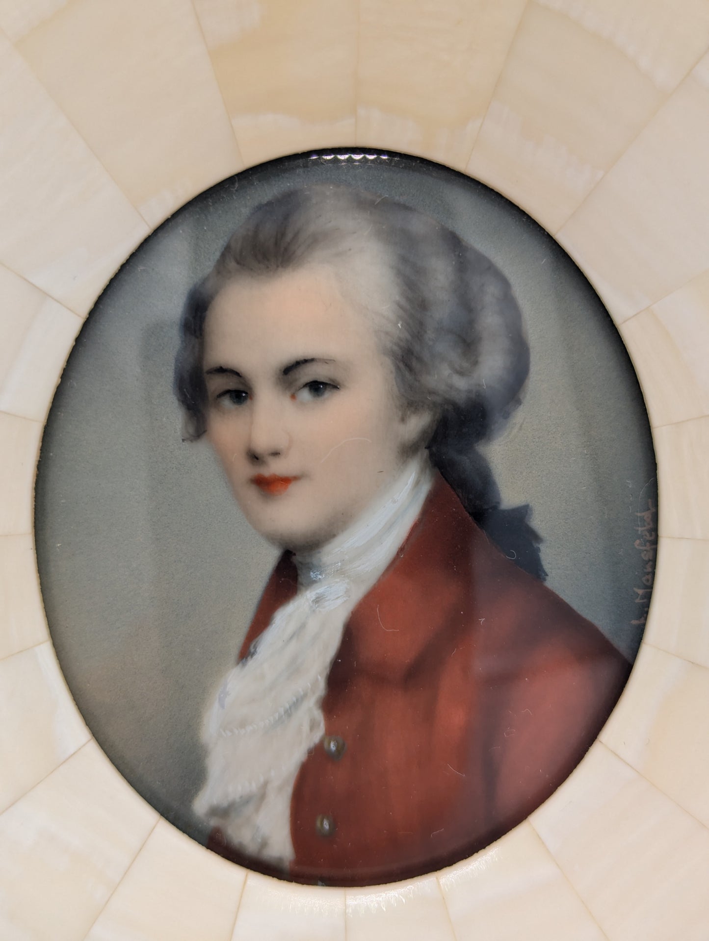 Lupenmalerei Wolfgang Amadeus Mozart Porträt Miniatur im Rahmen