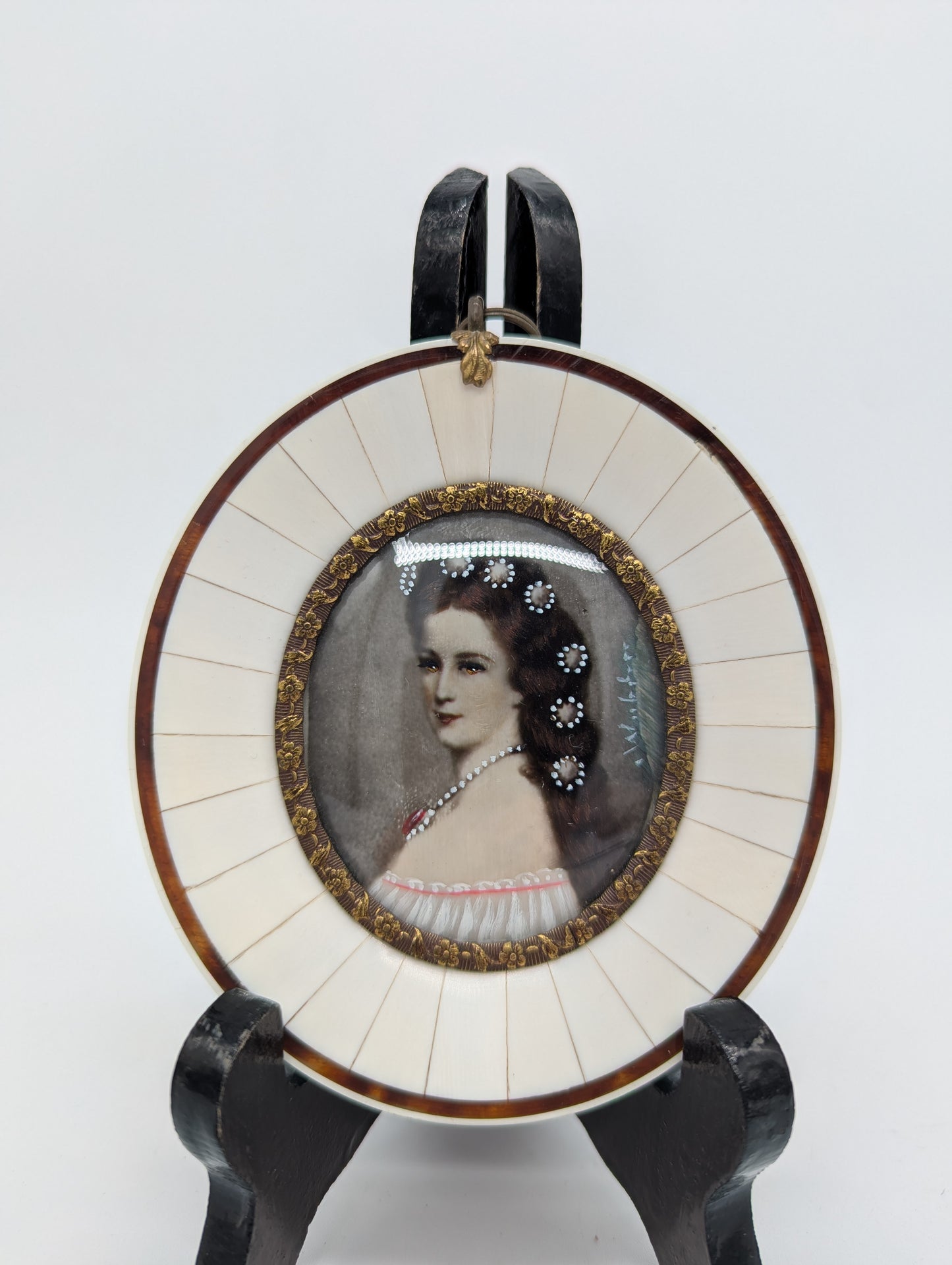 Lupenmalerei Miniatur Kaiserin Elisabeth Sisi Porträt Miniatur im Rahmen