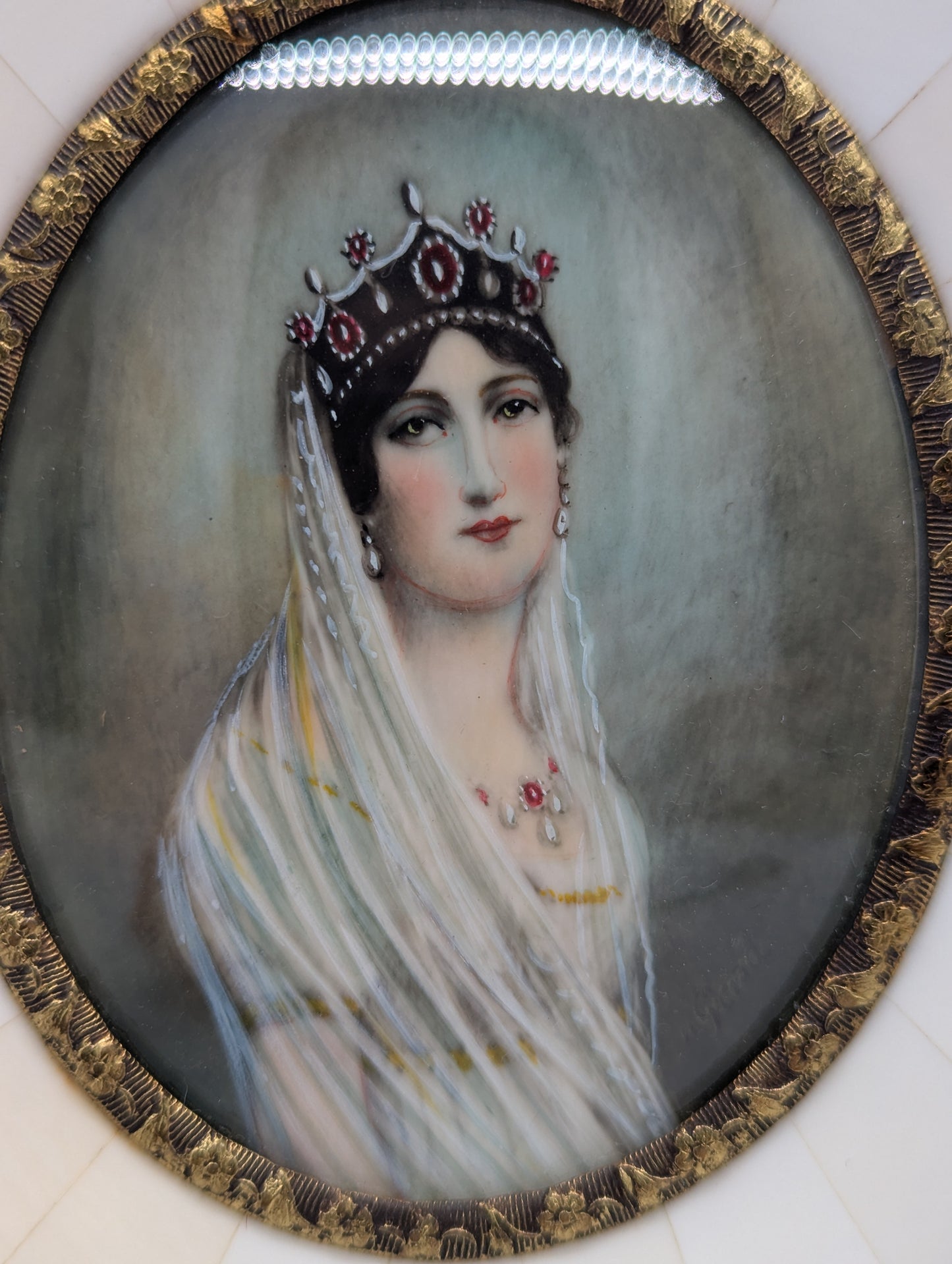 Lupenmalerei Miniaturmalerei Adlige Dame feine Porträt Miniatur im Rahmen