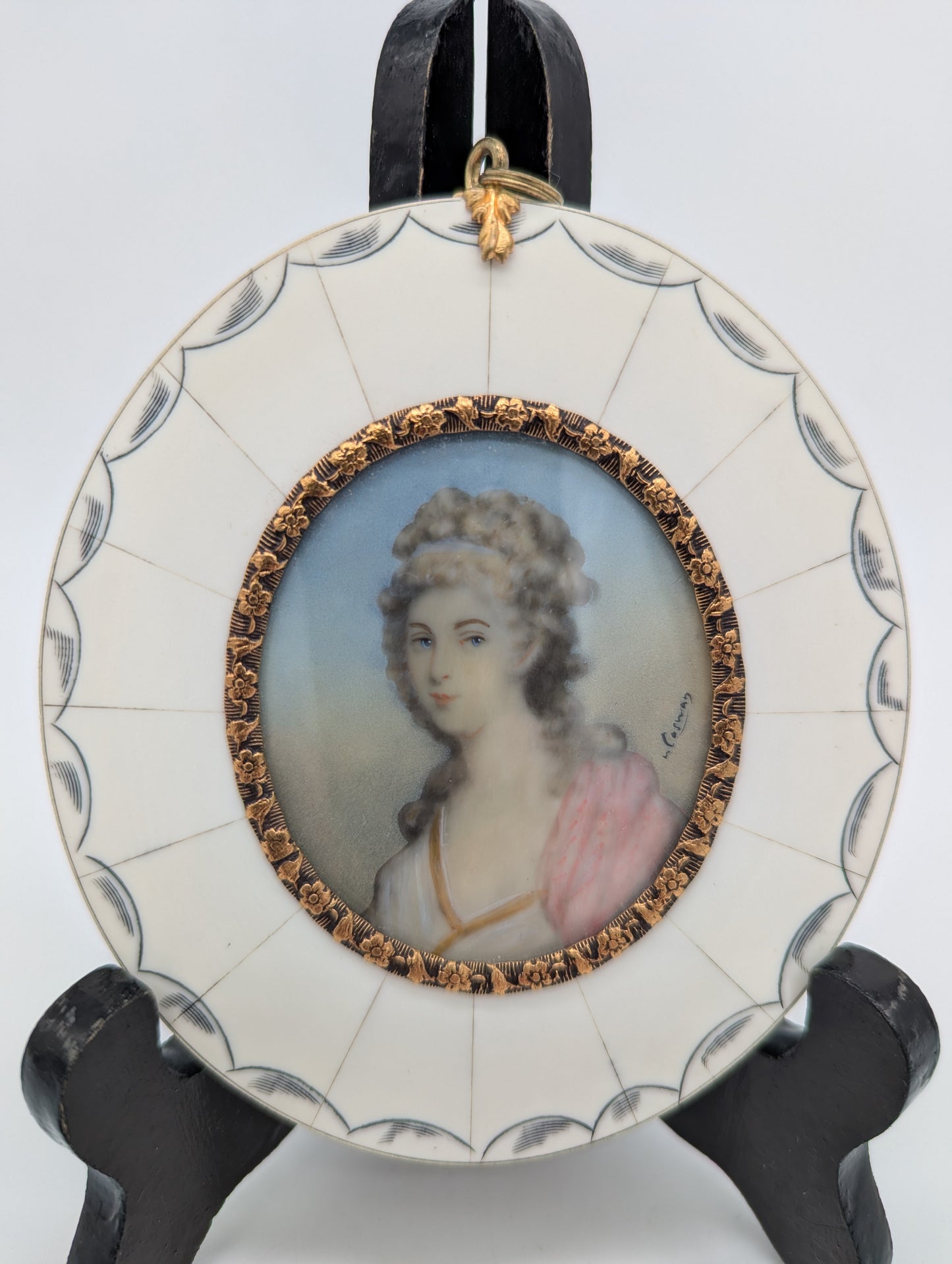 Lupenmalerei Miniaturmalerei Lady Caroline feine Porträt Miniatur im Rahmen