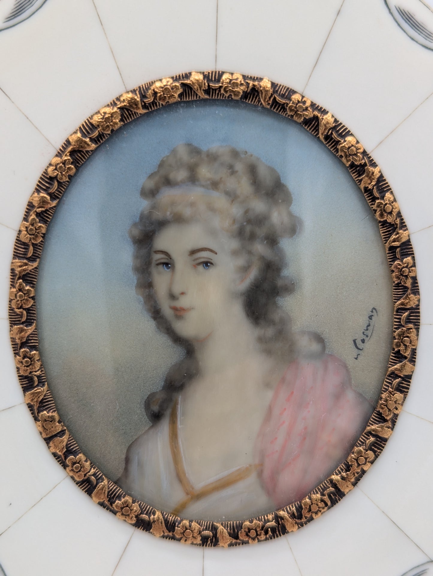 Lupenmalerei Miniaturmalerei Lady Caroline feine Porträt Miniatur im Rahmen