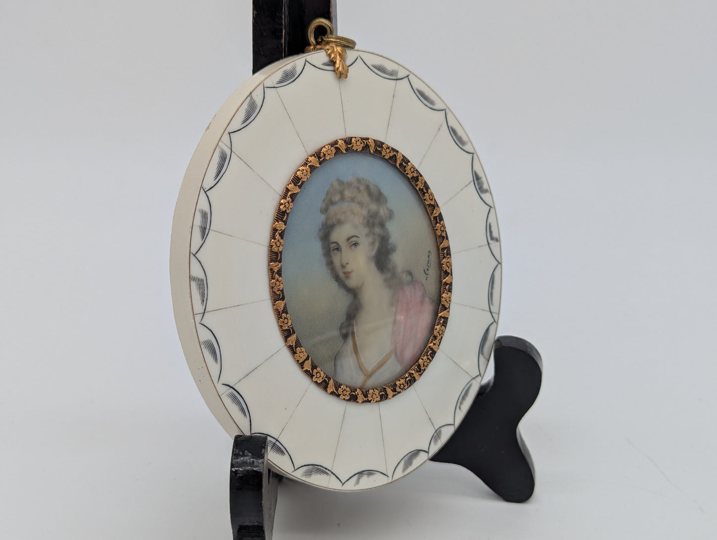 Lupenmalerei Miniaturmalerei Lady Caroline feine Porträt Miniatur im Rahmen