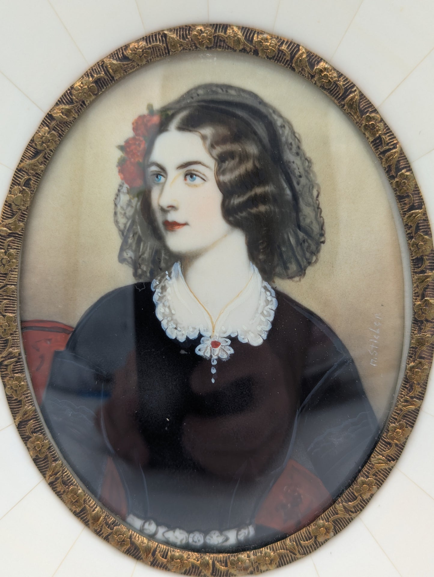 Lupenmalerei Miniatur Lola Mouter feine Porträt Miniatur im Rahmen