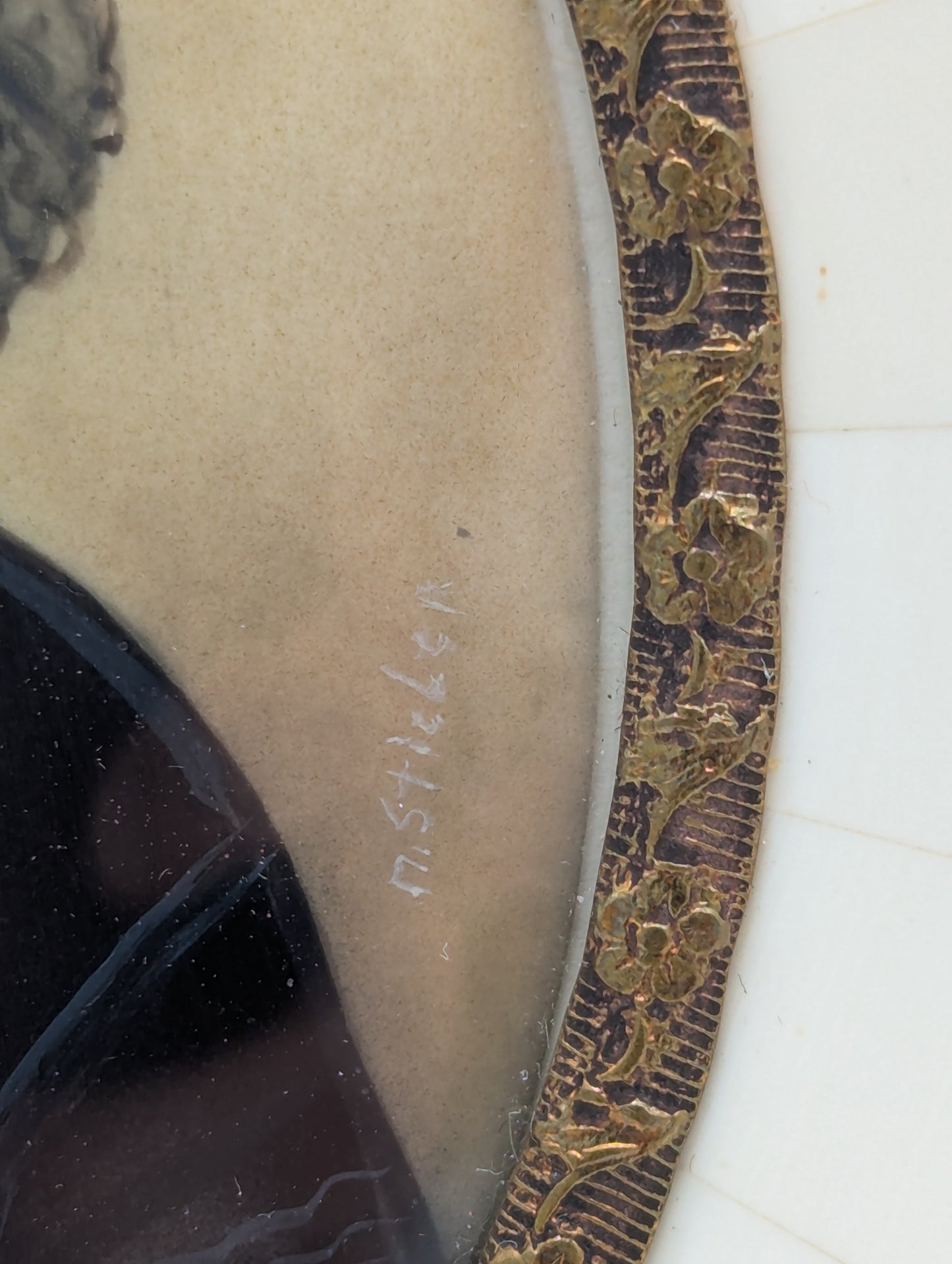 Lupenmalerei Miniatur Lola Mouter feine Porträt Miniatur im Rahmen