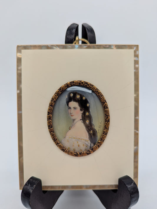 Lupenmalerei Miniaturmalerei Kaiserin Elisabeth Sissi feine Porträt Miniatur im Rahmen