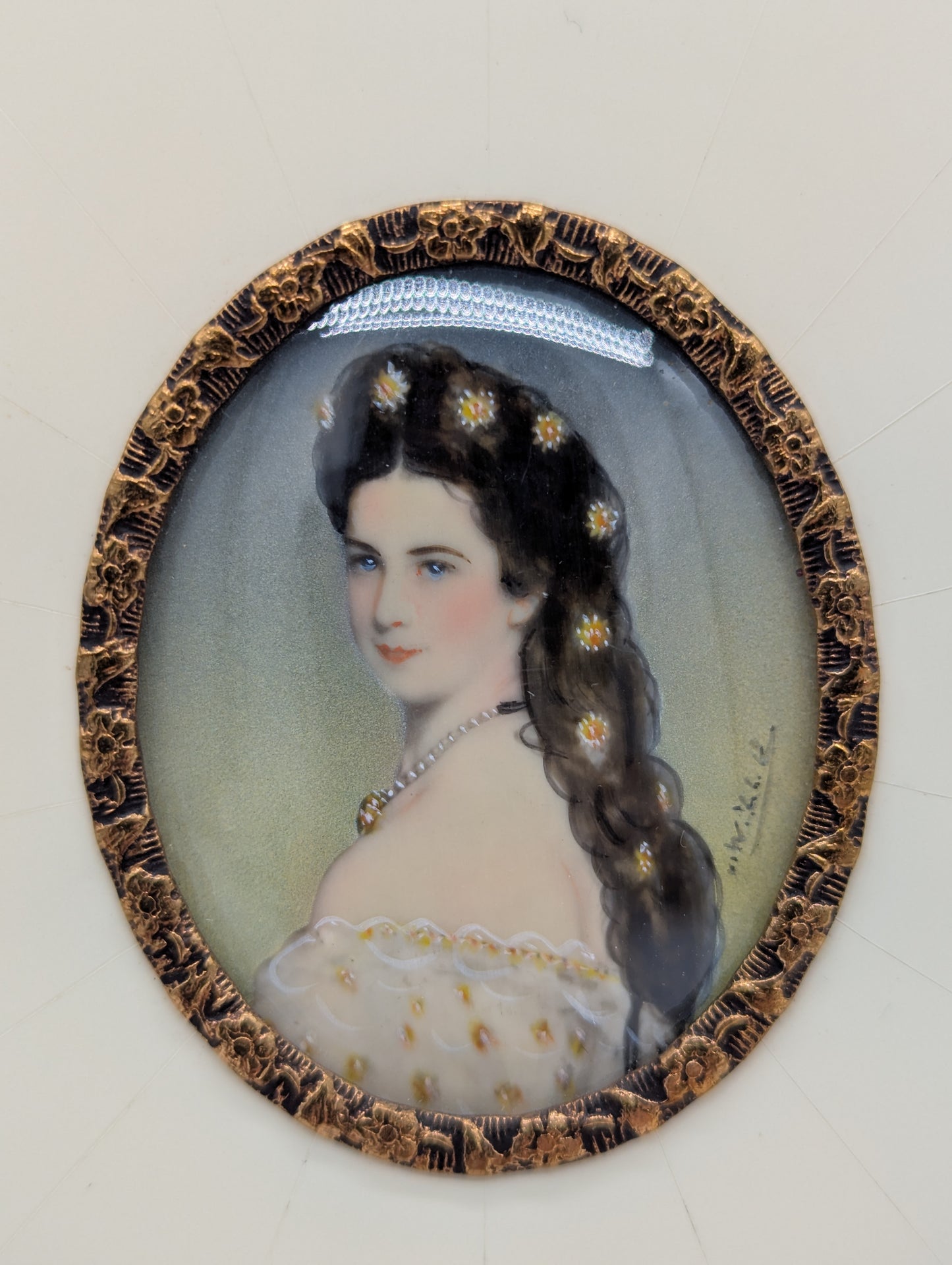 Lupenmalerei Miniaturmalerei Kaiserin Elisabeth Sissi feine Porträt Miniatur im Rahmen