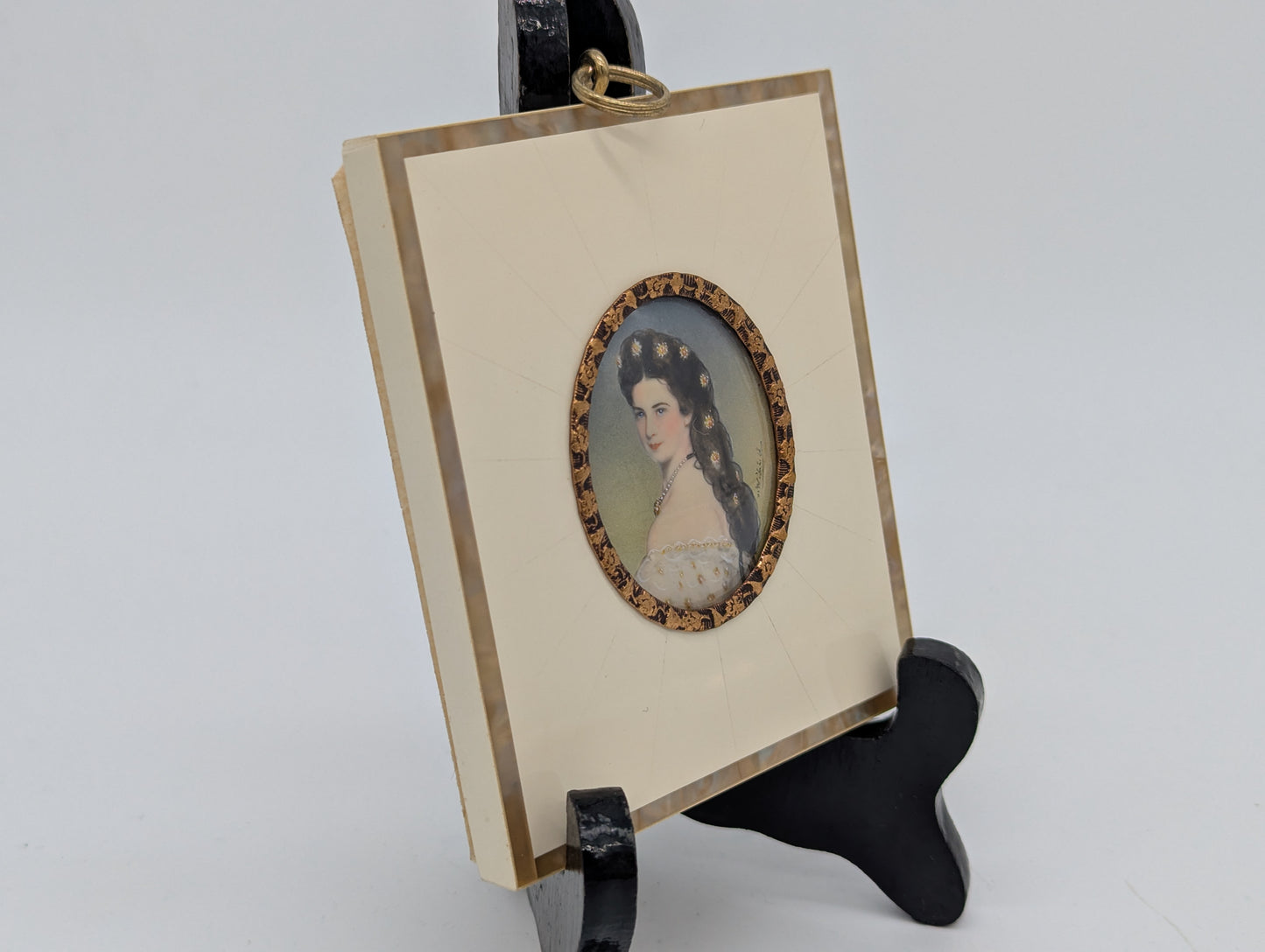 Lupenmalerei Miniaturmalerei Kaiserin Elisabeth Sissi feine Porträt Miniatur im Rahmen