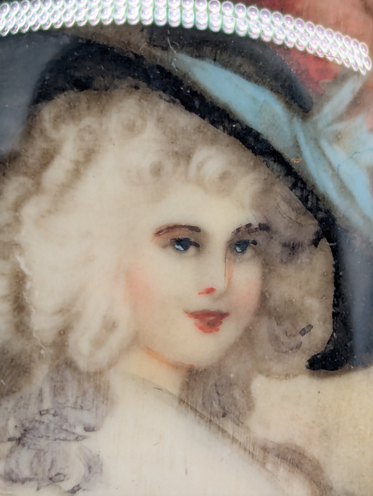 Lupenmalerei Edle Dame im Rokoko-Stil Porträt Miniatur im Rahmen