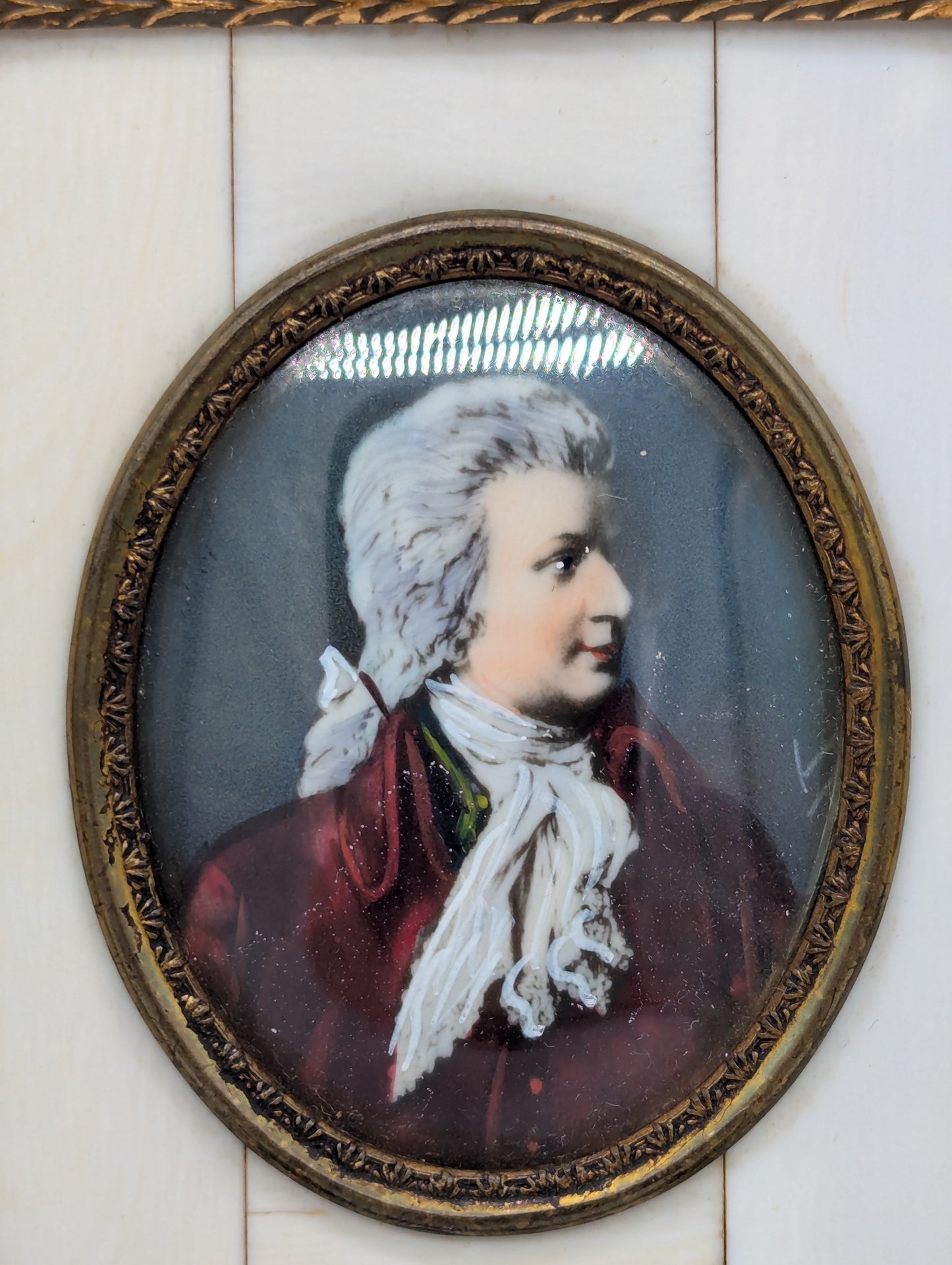 Lupenmalerei Constanze Mozart feine Porträt Miniatur im Rahmen