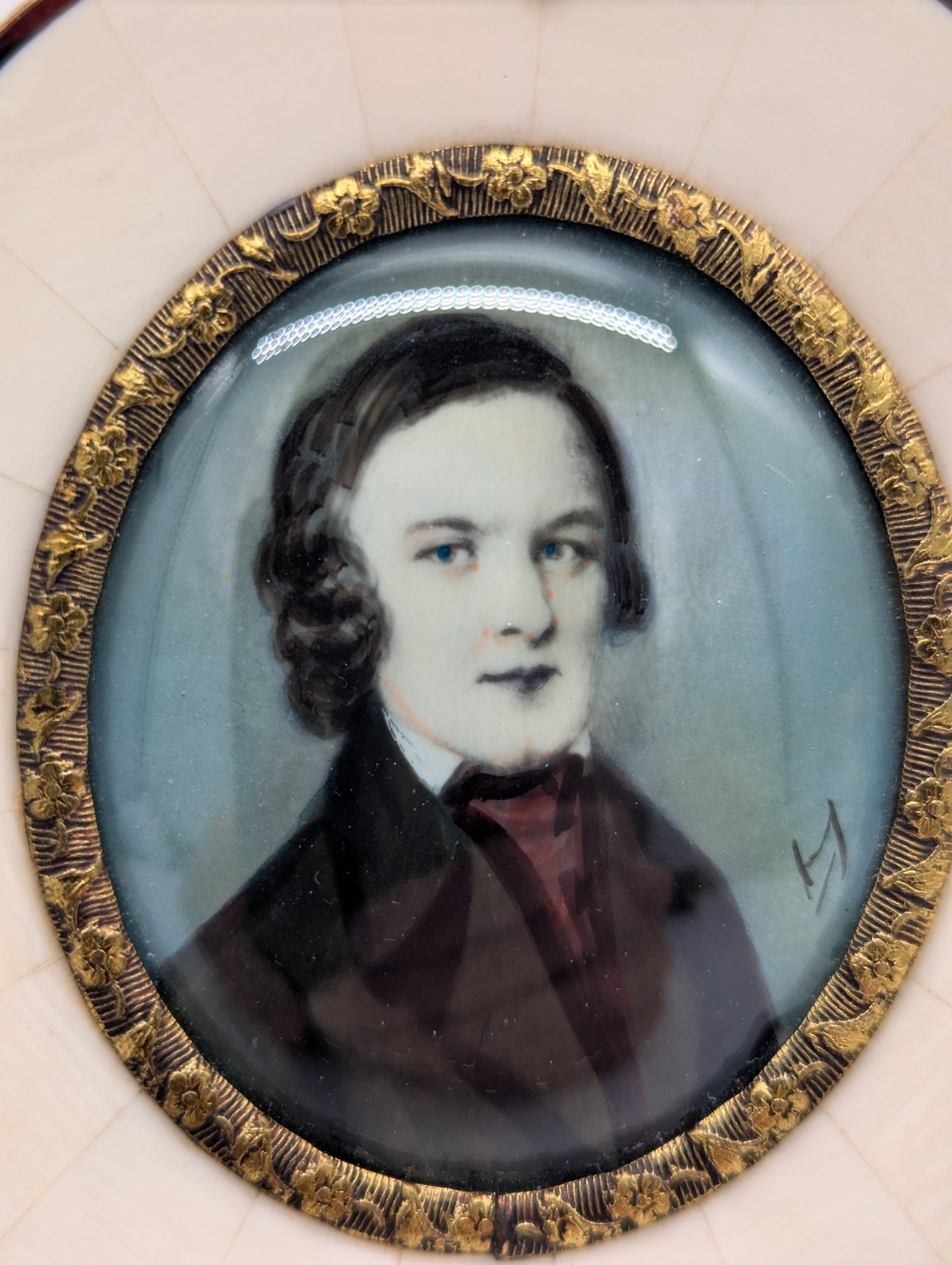 Lupenmalerei Junger Gentleman feines klassisches Porträt im Rahmen