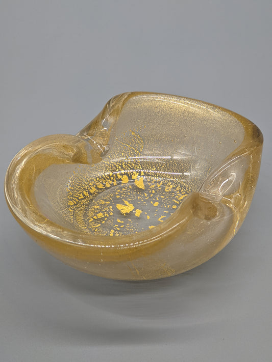 Edler Murano Glas Aschenbecher Goldstaub Elegante Vintage