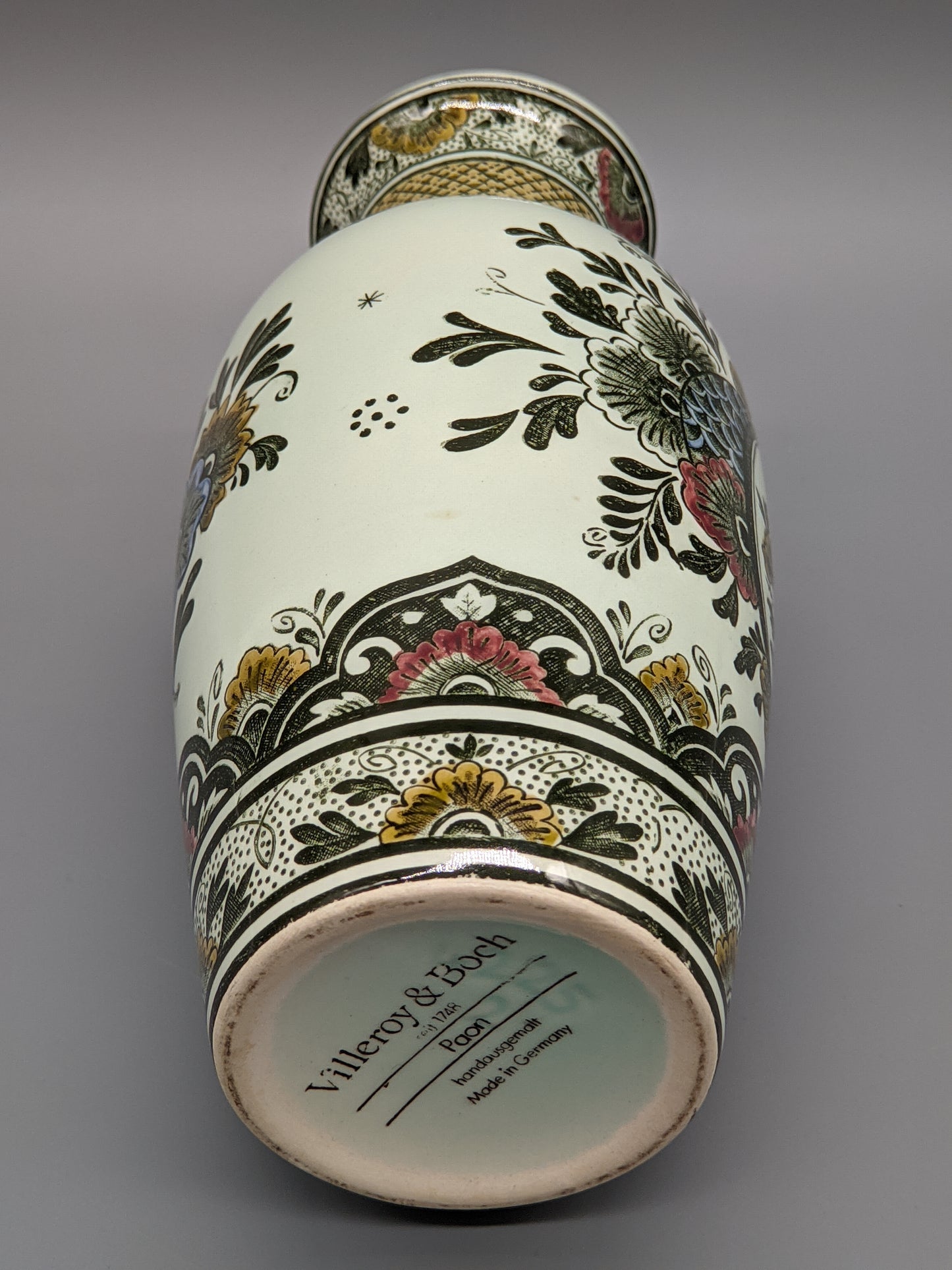 Villeroy & Boch Paon Vase Handausgemaltes Pfauen Motiv
