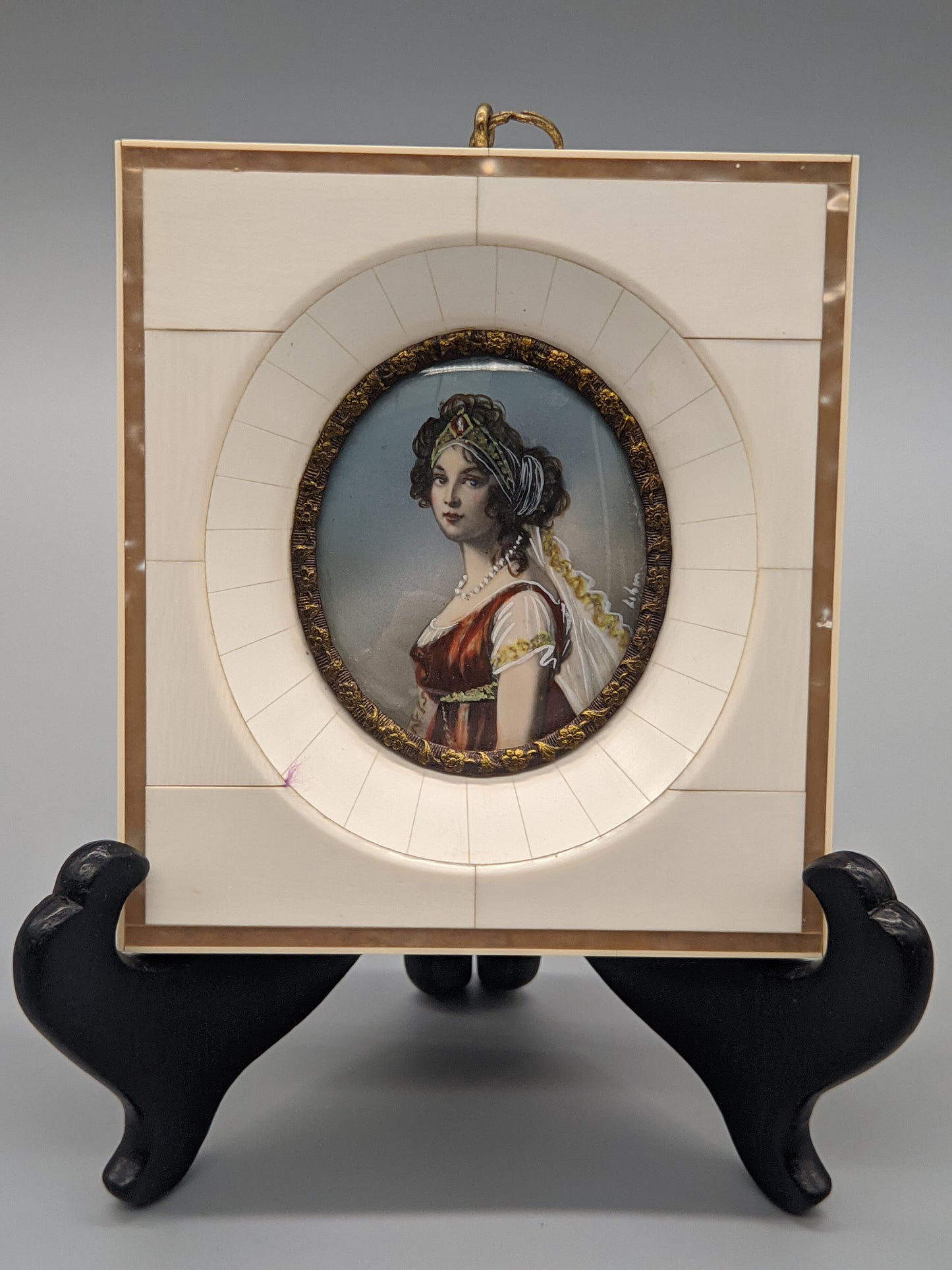 Antike Porträtminiatur Dame im Empire-Stil Signiert Libon