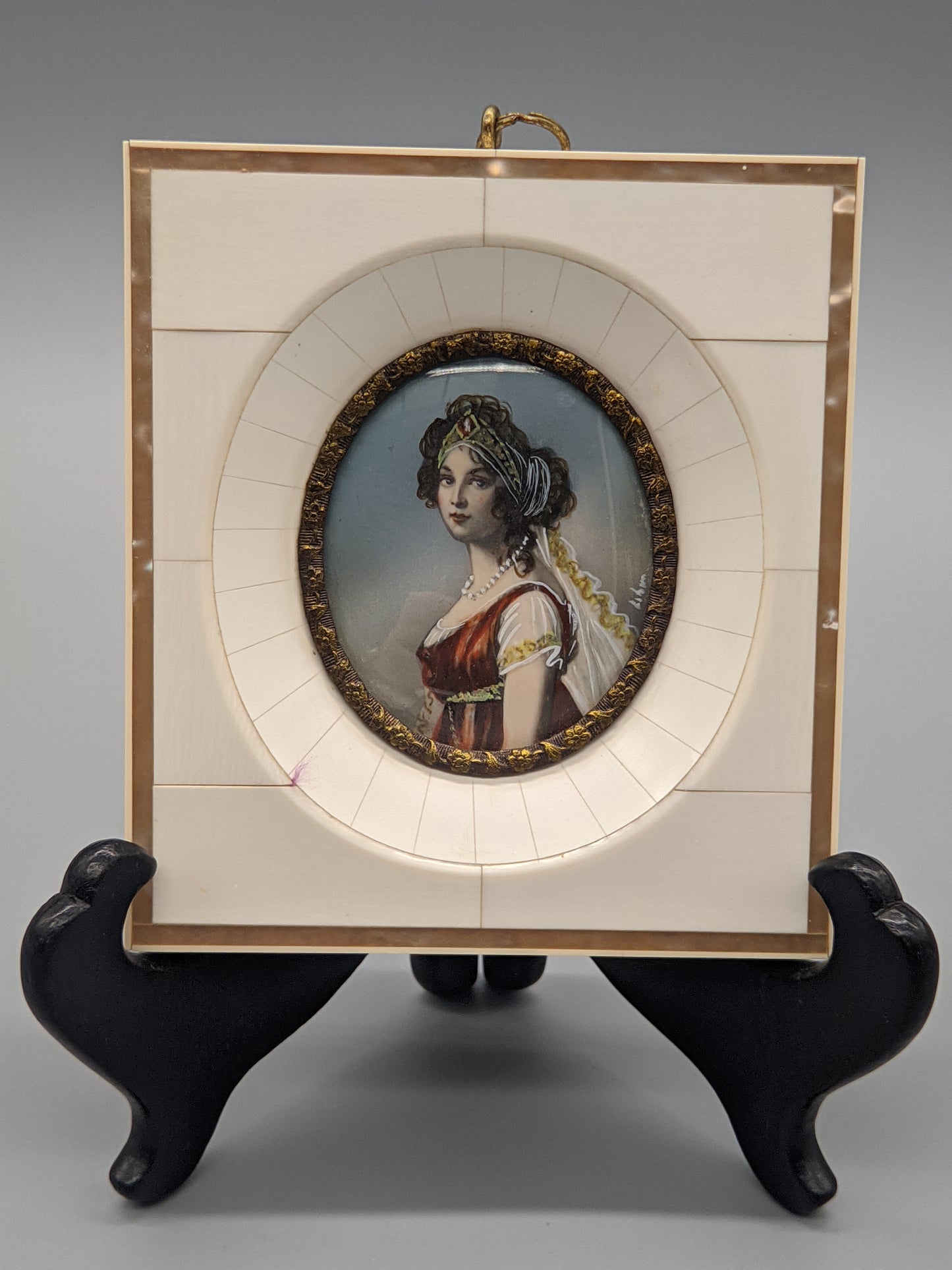 Antike Porträtminiatur Dame im Empire-Stil Signiert Libon