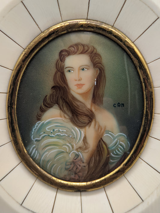 Antike Miniatur Malerei Portrait einer eleganten Dame