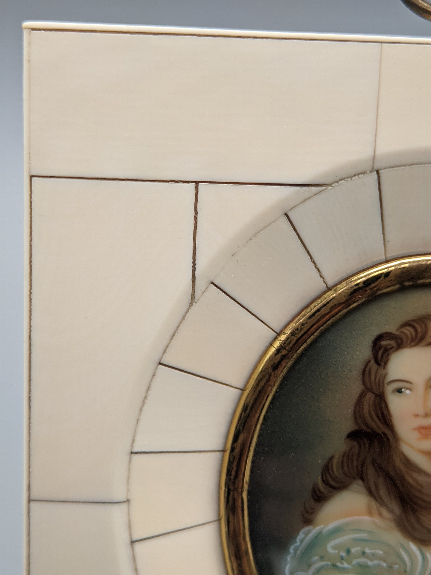 Antike Miniatur Malerei Portrait einer eleganten Dame