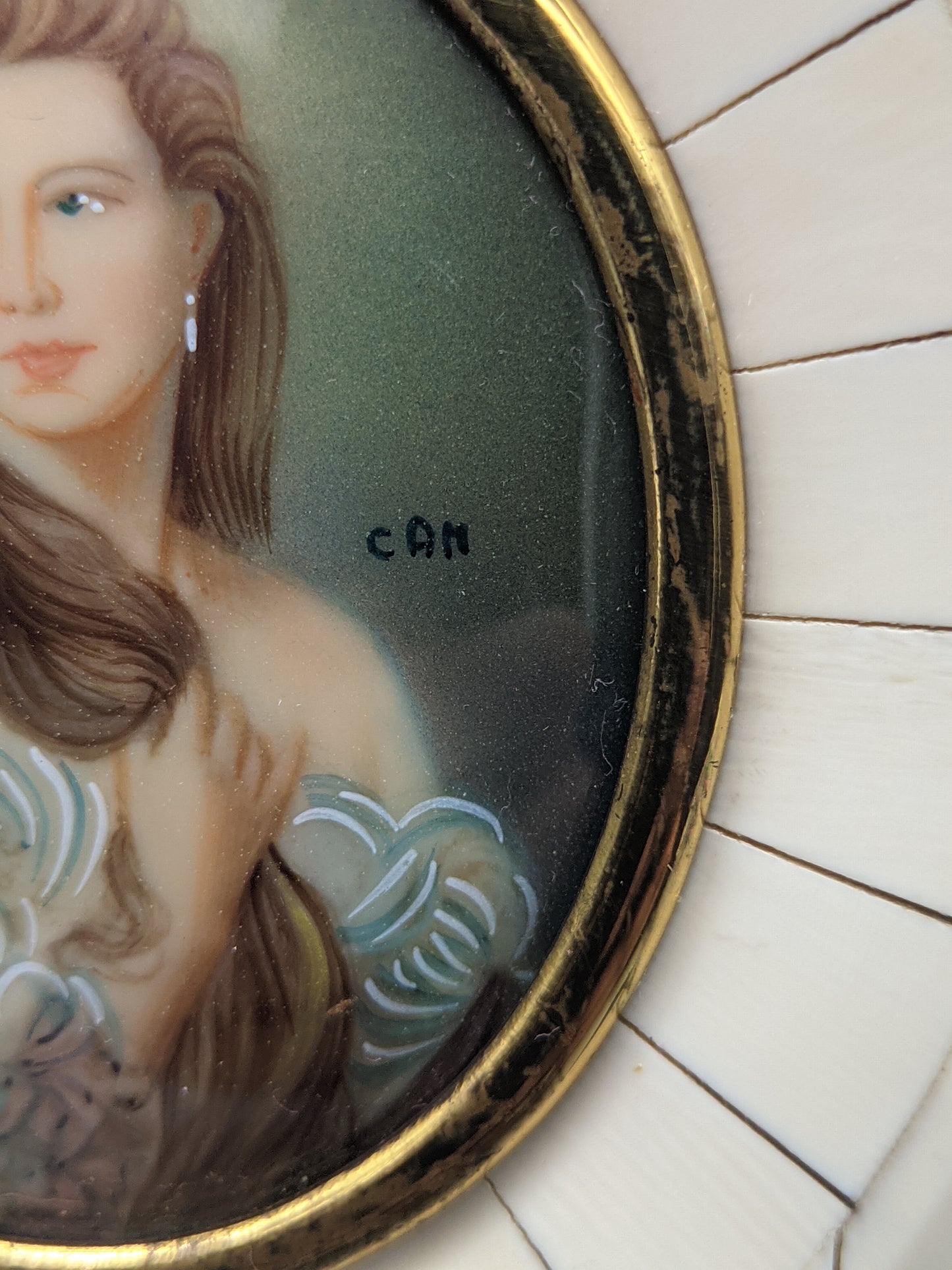 Antike Miniatur Malerei Portrait einer eleganten Dame