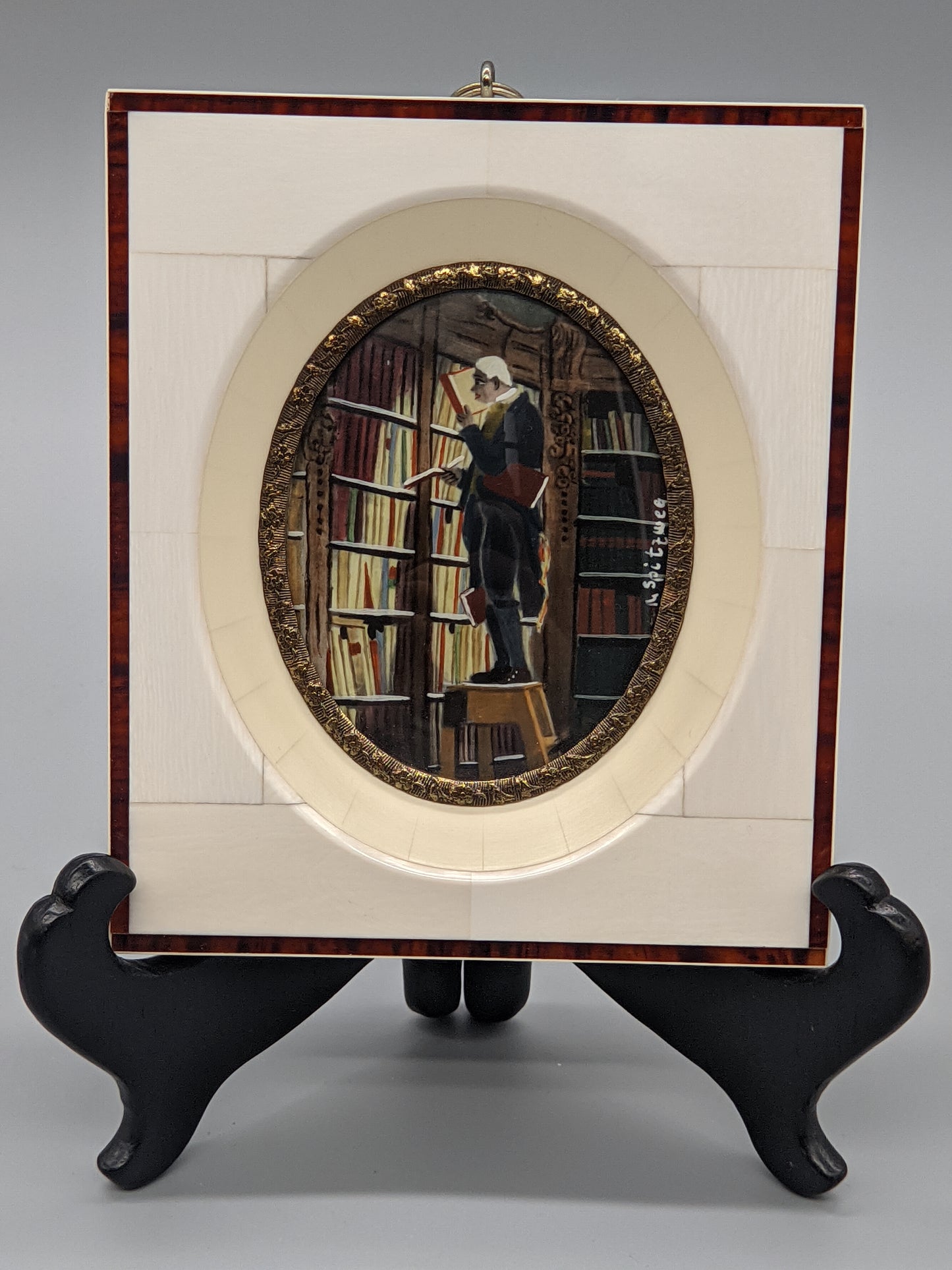 Deutsche Schule Miniatur Der Bücherwurm nach Carl Spitzweg
