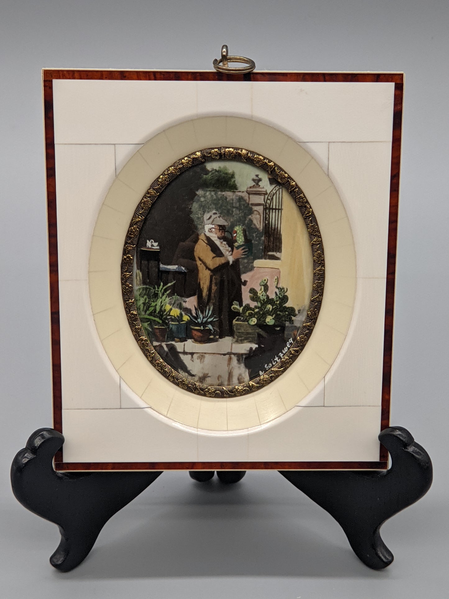 Feiner Carl Spitzweg Der Kaktusliebhaber Ovales Miniatur Gemälde