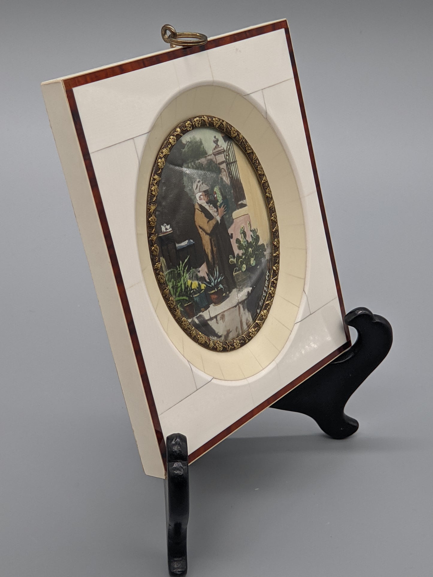 Feiner Carl Spitzweg Der Kaktusliebhaber Ovales Miniatur Gemälde