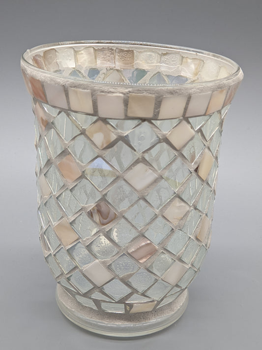 Stilvolles Mosaik Windlicht Elegantes Handarbeit mit Perlmutt-Optik
