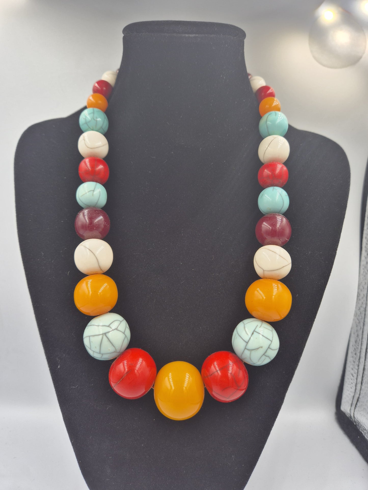 Vintage Artdéco Halskette in Türkis, Blau, Rot und Gelb - Multicolor Collier