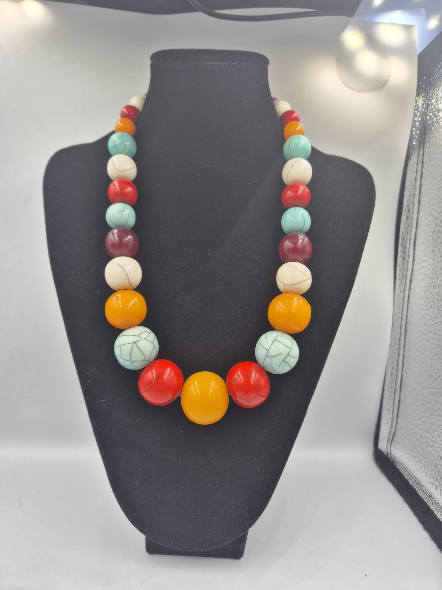 Vintage Artdéco Halskette in Türkis, Blau, Rot und Gelb - Multicolor Collier