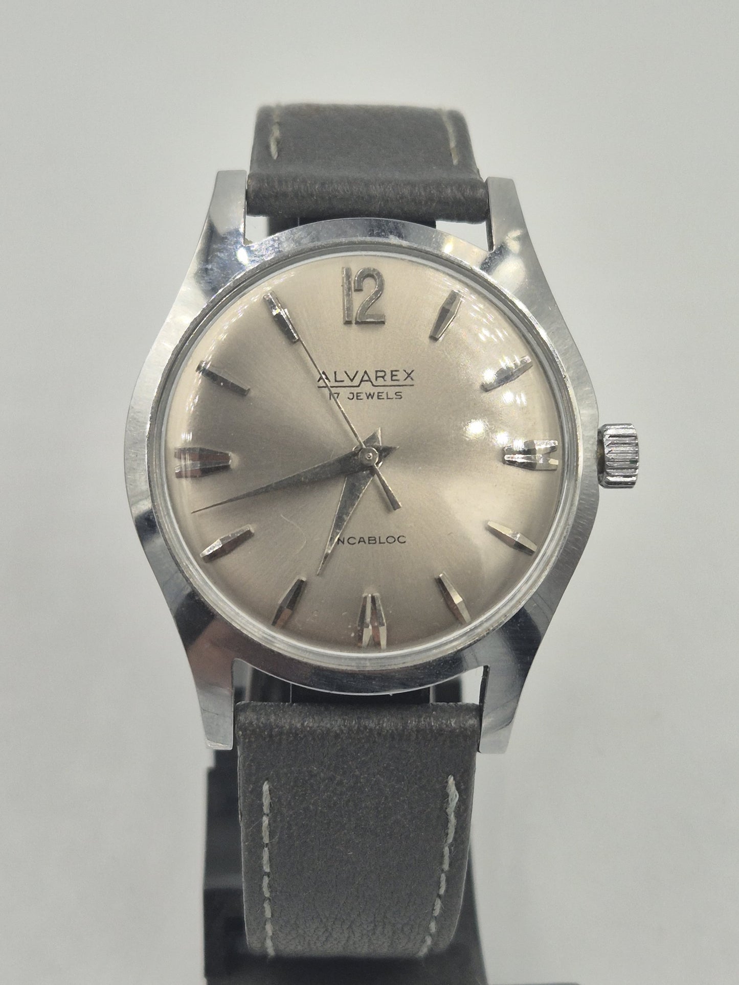 Vintage Herren-Armbanduhr „Alvarex 17 Jewels“ mit Lederarmband