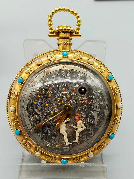 Luxus Seltene Taschenuhr 18K Gold Tascheuhr Adam & Eva 1949