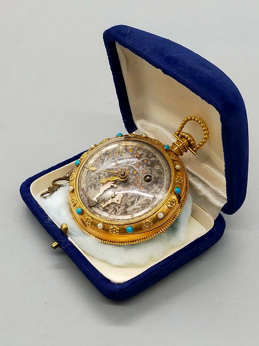 Luxus Seltene Taschenuhr 18K Gold Tascheuhr Adam & Eva 1949