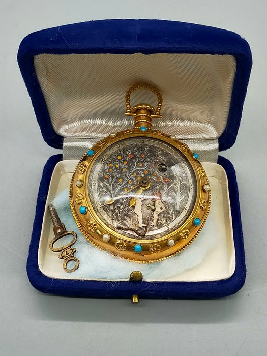 Luxus Seltene Taschenuhr 18K Gold Tascheuhr Adam & Eva 1949