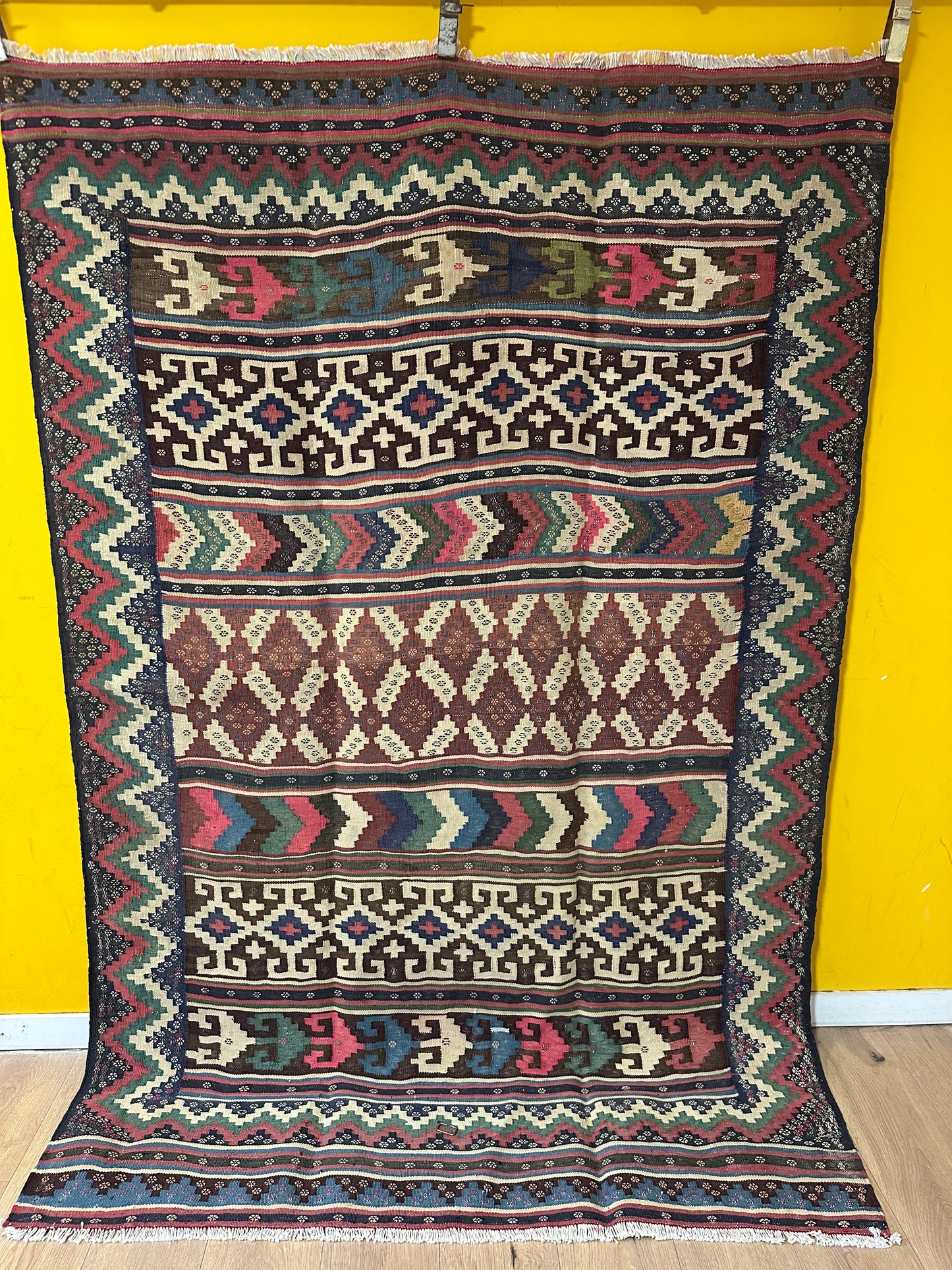 Orientteppich handgeknüpft Kazak Kelim 150x226 cm Wolle antik