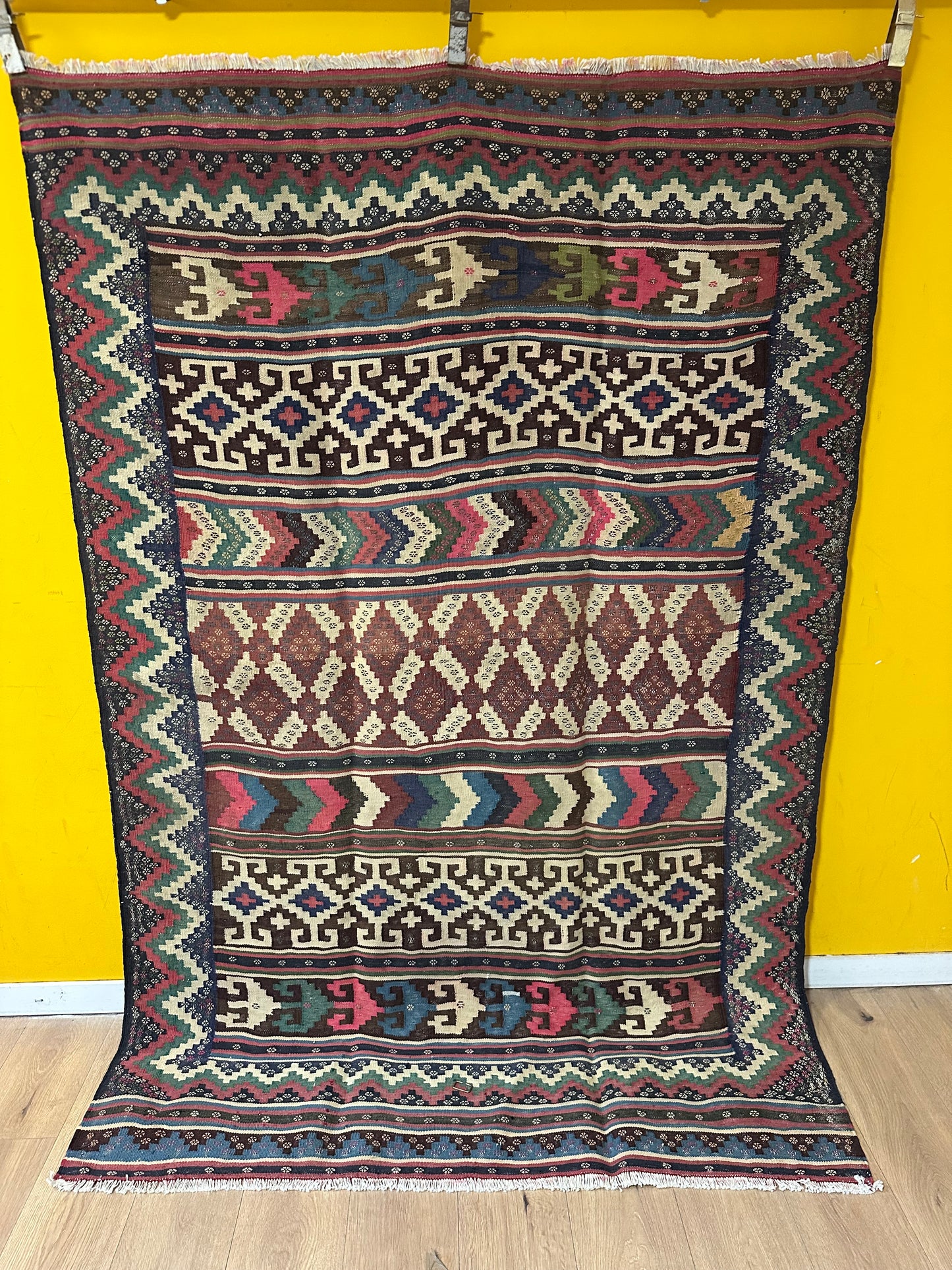 Orientteppich handgeknüpft Kazak Kelim 150x226 cm Wolle antik