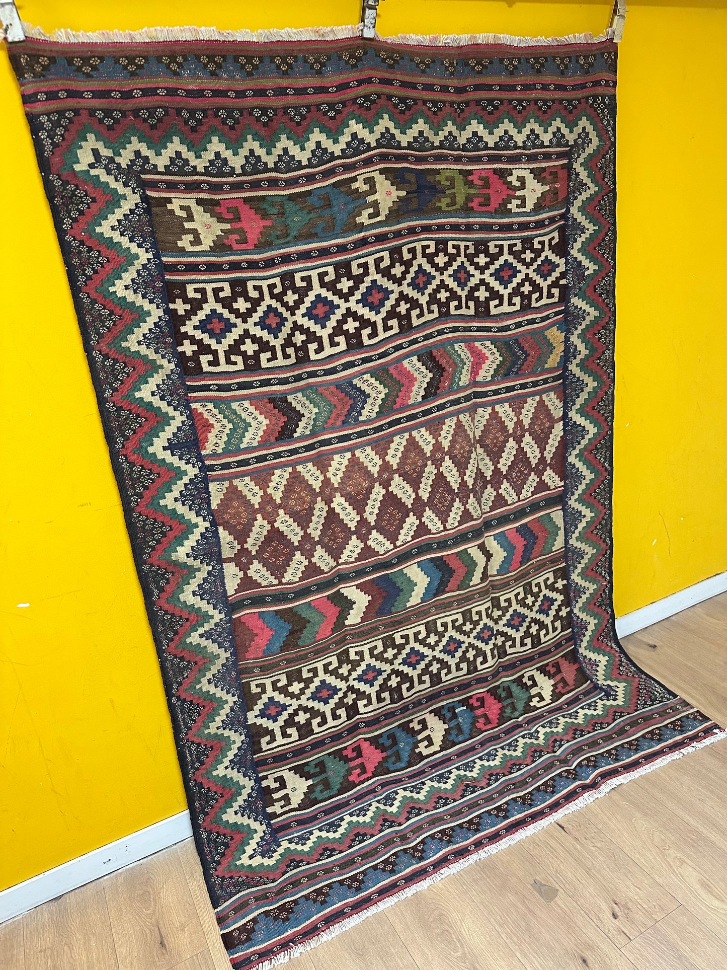 Orientteppich handgeknüpft Kazak Kelim 150x226 cm Wolle antik