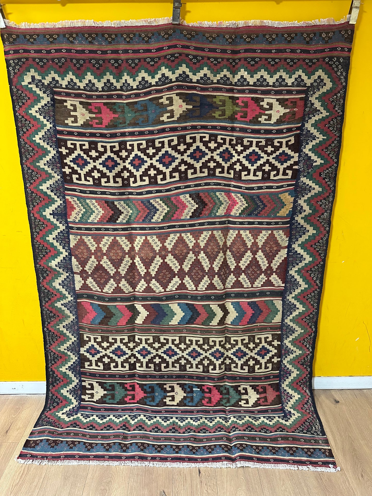 Orientteppich handgeknüpft Kazak Kelim 150x226 cm Wolle antik
